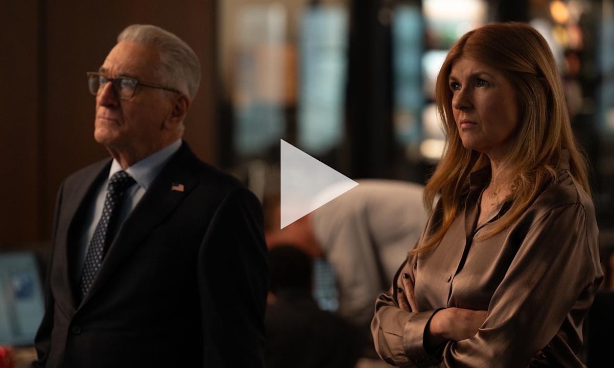 A scene from the show Zero Day with Robert De Niro and Connie Britton