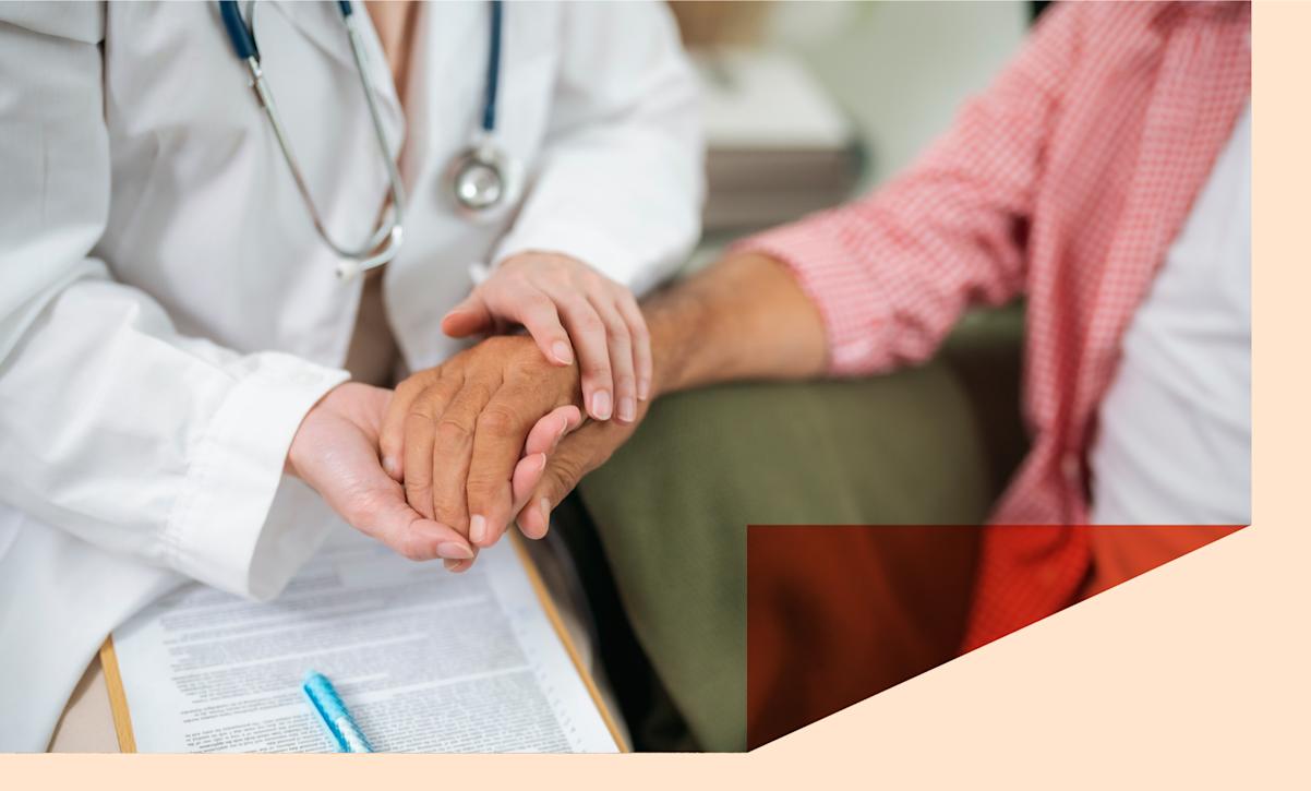 Health care concept with geriatric doctor consulting examining elderly senior aged adult in medical exam clinic or hospital 