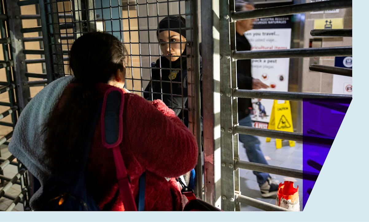 A immigrant tries in vain to cross into the United States for a cancelled appointment with immigration officials a day after the second inauguration of U.S. President Donald Trump on January 21, 2025 in Nogales, Mexico. 