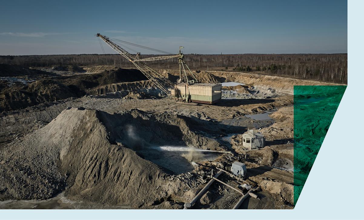 Excavator mining rare earth materials on Ukrainian soil 