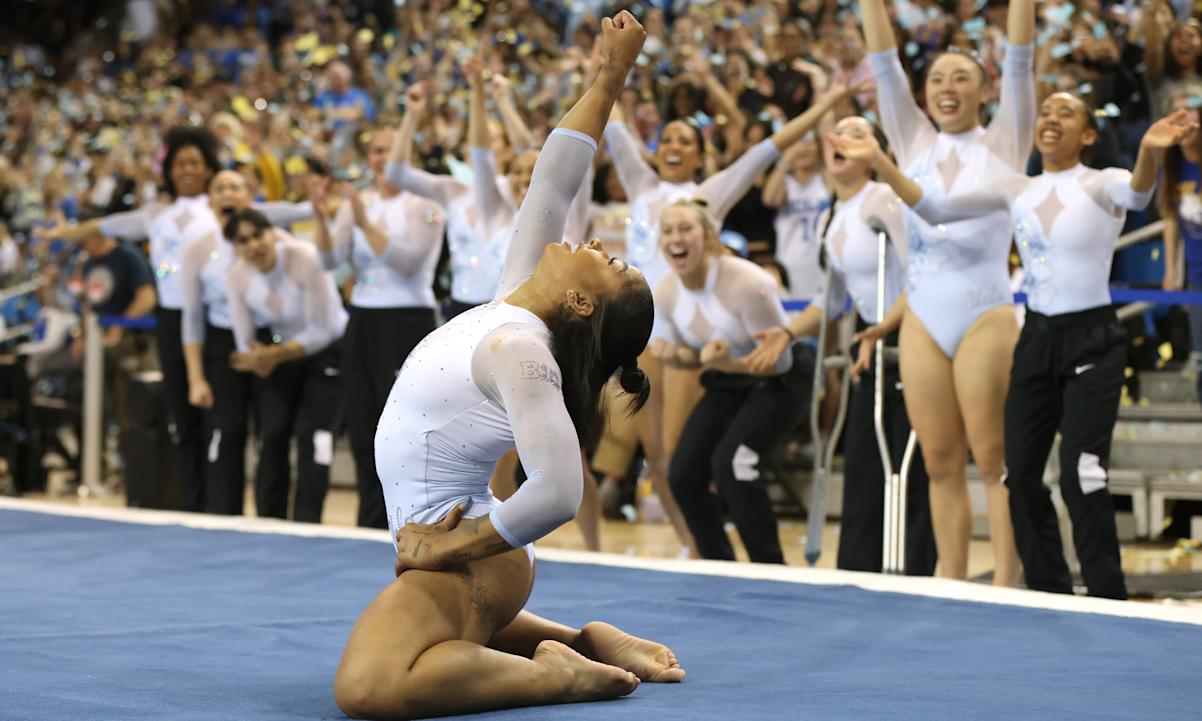 Jordan Chiles afte completing her floor routine